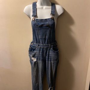Refuge ripped jean overalls